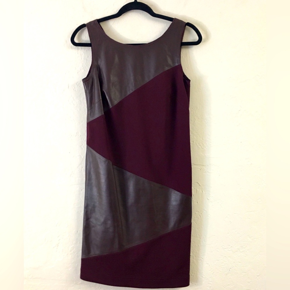 W By Worth Dress Sz 0 Genuine Leather Ponte Knit Stretch Burgundy Red Moto Biker